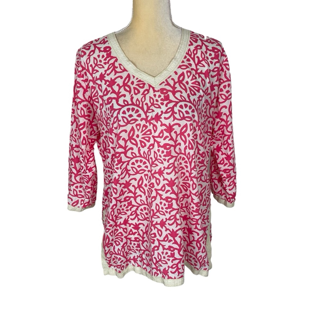 Gretchen Scott Pink Geometric‎ Floral Tunic Top Size Small